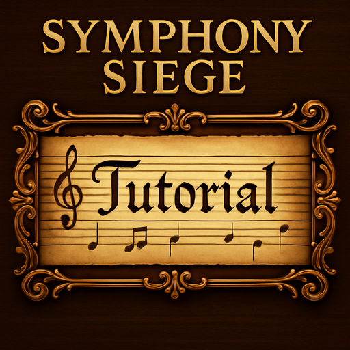 Diseña un botón visual para un videojuego llamado Symphony Siege, destinado a la opción "Tutorial". El estilo debe ser coherente con una interfaz inspirada en una sala de conciertos clásica: elegante, musical y refinada. El botón debe incluir la palabra "Tutorial" centrada, usando una tipografía manuscrita o de partitura antigua, legible y estilizada. El fondo puede simular una partitura enrollada, una tablilla de madera pulida o una tecla de piano estirada horizontalmente. El contorno del botón debe tener detalles ornamentales dorados o cobrizos, evocando la estética barroca o sinfónica. El tono general debe ser acogedor y educativo, sin perder la elegancia musical.
In-Game asset.  2d.  High contrast.  No shadows