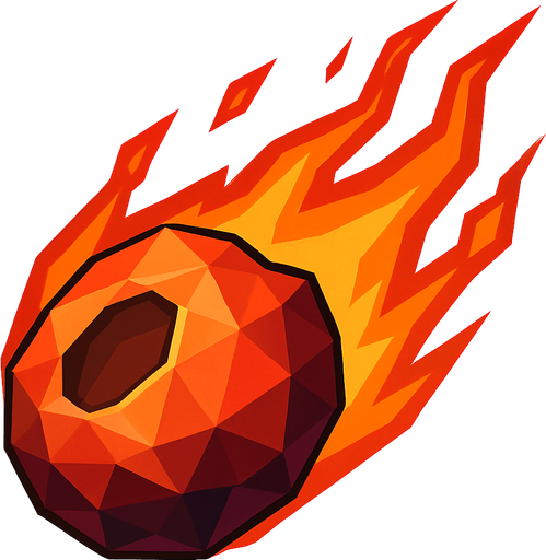 alevli bir meteor çiz. low poly olsun.
In-Game asset.  2d.  High contrast.  No shadows