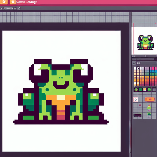 pixelated 8-bit cute sitting frog seen from the front.
Single Game Texture. In-Game asset. 2d. Blank background. High contrast. No shadows.