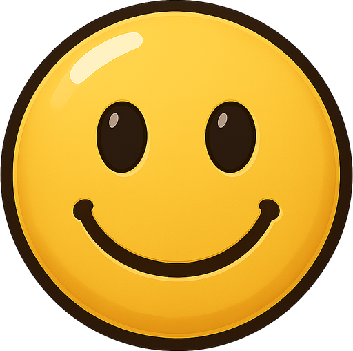 yellow happy emoji. use shiny color. No background. Transparent background. Blank background. No shadows. 2d. In-Game asset. flat