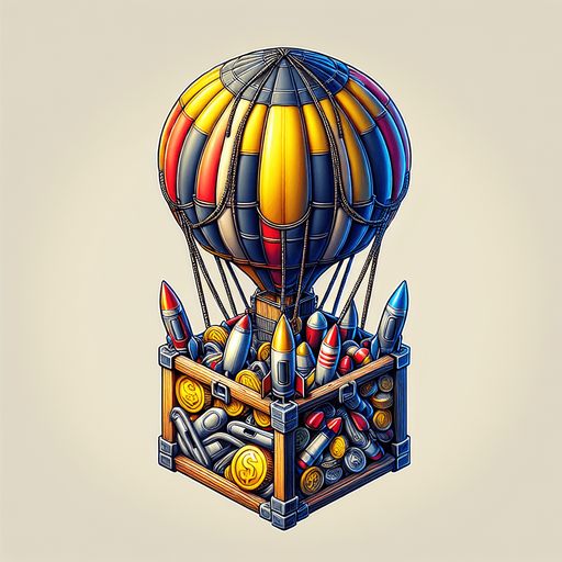 Coins

Rockets


A box attached with hot air balloon.
Single Game Texture. In-Game asset. 2d. Blank background. High contrast. No shadows.