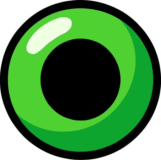 A green shiny orb with a black circle.
In-Game asset.  2d.  High contrast.  No shadows. Very simple