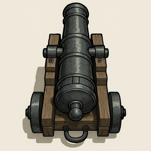 17. century grey cannon for seaside only naked shooting cannon topdownlook medieval-semirealistic,.
In-Game asset.  2d.  High contrast.  No shadows