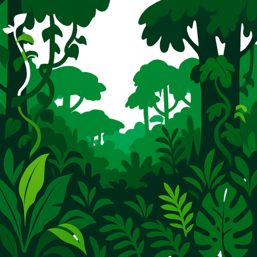 Fond d'écran forêt amazonienne.
In-Game asset.  2d.  High contrast.  No shadows