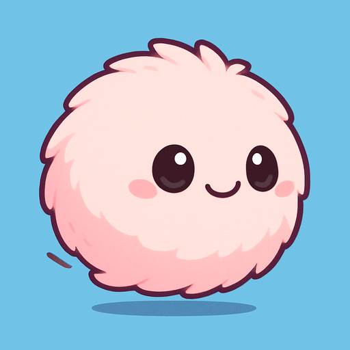 Chibi style, incredibly cute, perfectly round, puffy creature. **It has no visible legs or limbs, appearing as a soft, adorable ball with a friendly, expressive face (big, innocent eyes and a small smile).** Implied motion is a gentle bounce or glide. Predominant color: light pink with subtle fluffy texture. Minimalist, clean lines, vibrant colors. Solid light blue background. Mobile game character asset, running/gliding animation frame..
In-Game asset.  2d.  High contrast.  No shadows