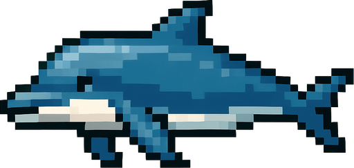 Realistic pixel horizontal dolphin.
In-Game asset.  2d.  High contrast.  No shadows