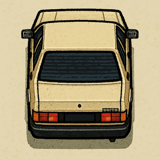 Tofaş Şahin, seen from behind

Top-down, gta2, Single Game Texture. In-Game asset. 2d. Blank background. High contrast. No shadows.isometric