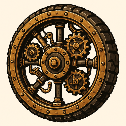 has una rueda en estilo steampunk.
In-Game asset.  2d.  High contrast.  No shadows
