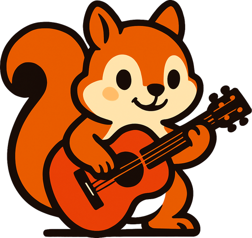 a cute squirrel with a gutair.
In-Game asset.  2d.  High contrast.  No shadows