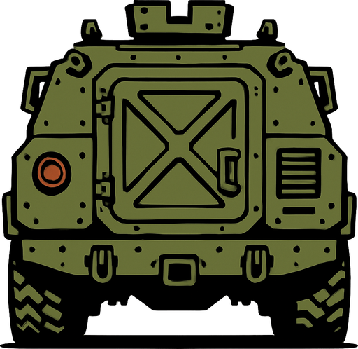 zırhlı aracaın arkası.
In-Game asset.  2d.  High contrast.  No shadows