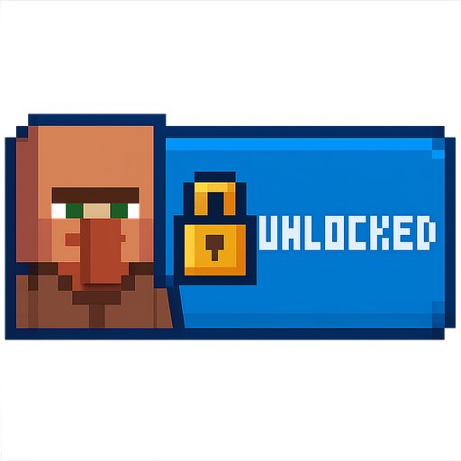 Minecraft villager unlocked button.
In-Game asset.  2d.  High contrast.  No shadows