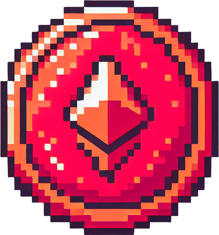 pixel art coin with red color.
Single Game Texture. In-Game asset. 2d. Blank background. High contrast. No shadows.