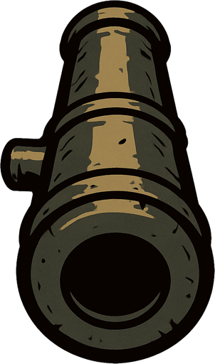 Cannon without wheels or  base, just the cannon.
In-Game asset.  2d.  High contrast.  No shadows. Topdown
