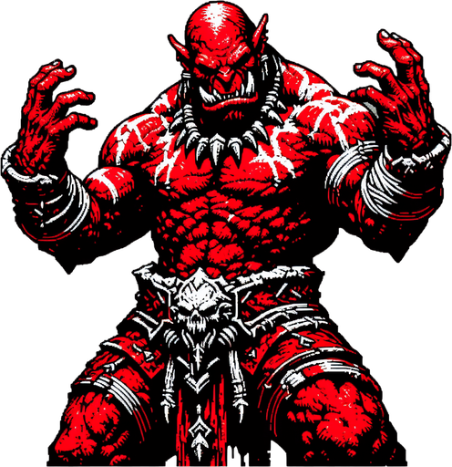 red orc scarry taunt put hands up

Single Game Texture.  In-Game asset.  2d.  Blank background.  High contrast.  No shadows