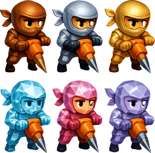 Same image but with bronze,silver,gold,diamond,crystal pink, ninjas and the digg machines.