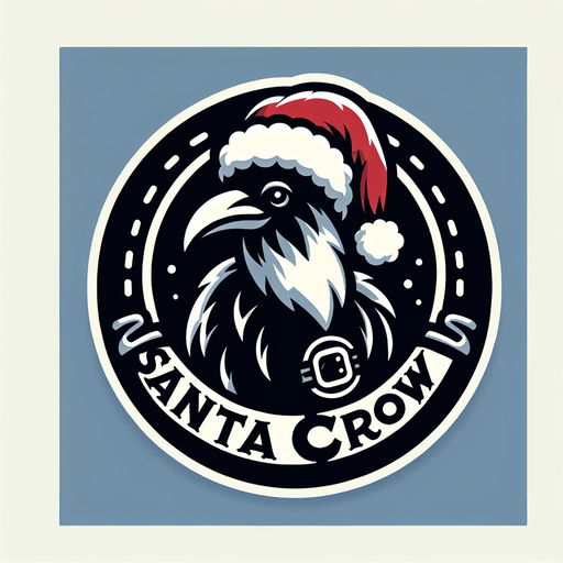 Icon for santa crow, on a circle, with the text „santa crow“ at top Single Game Texture. In-Game asset. 2d. Blank background. High contrast. No shadows.