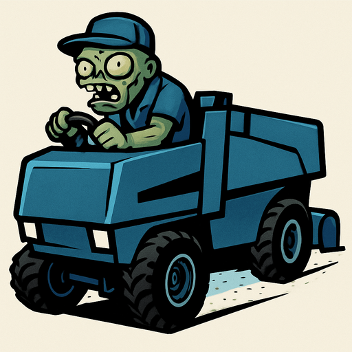 El Zomboni es un zombi de tamaño considerable, vestido con un uniforme de trabajador y conduciendo un vehículo grande y robusto. La máquina suele ser de color azul o similar, con un rodillo en la parte trasera que es lo que esparce el hielo. Su aspecto es bastante imponente, señalando que no es un zombi común..
In-Game asset.  2d.  High contrast.  No shadows