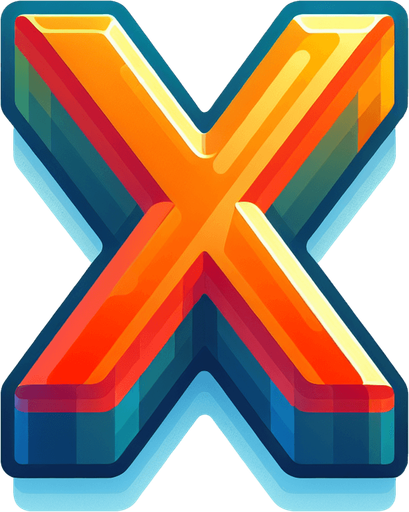 letter X png.
Single Game Texture. In-Game asset. 2d. Blank background. High contrast. No shadows.