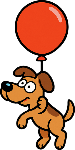 perro colgado de un globo version caricatura.
In-Game asset.  2d.  High contrast.  No shadows