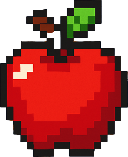 pixel art 2d apple.
In-Game asset.  2d.  High contrast.  No shadows