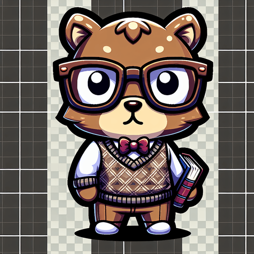 nerdy cartoon animal.
Single Game Texture. In-Game asset. 2d. Blank background. High contrast. No shadows.