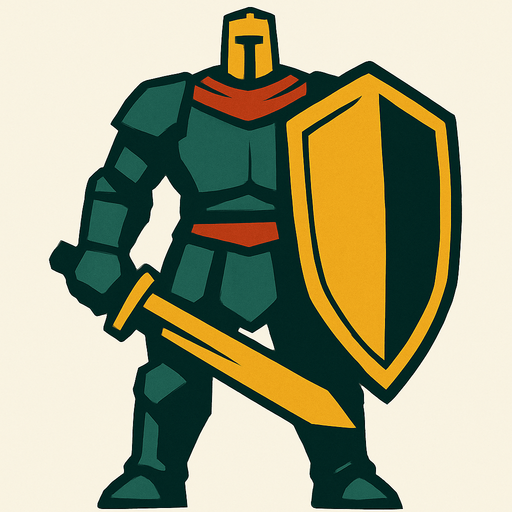 giant solider with shield from front.
In-Game asset.  2d.  High contrast.  No shadows
