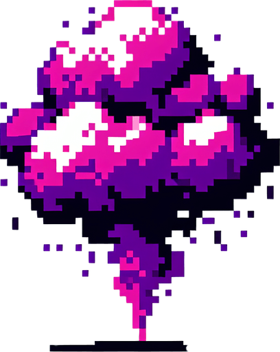 purple ink-jet smoke. pixelated. 8 bit..
Single Game Texture. In-Game asset. 2d. Blank background. High contrast. No shadows.