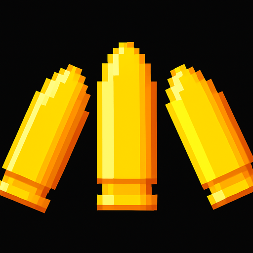 make it so that there are 3 bullets, the one on the left inclined diagonally to the left, the one in the middle forward and the one on the right  inclined diagonally to the right