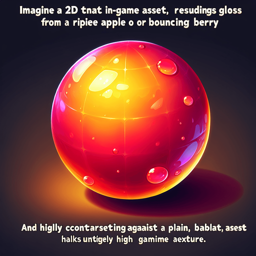 Juicy or glossy ball, like a glowing apple or bouncing berry..
Single Game Texture.  In-Game asset.  2d.  Blank background.  High contrast.  No shadows