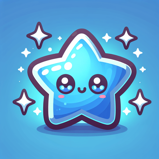 a shiny blue cute star.
Single Game Texture. In-Game asset. 2d. Blank background. High contrast. No shadows.