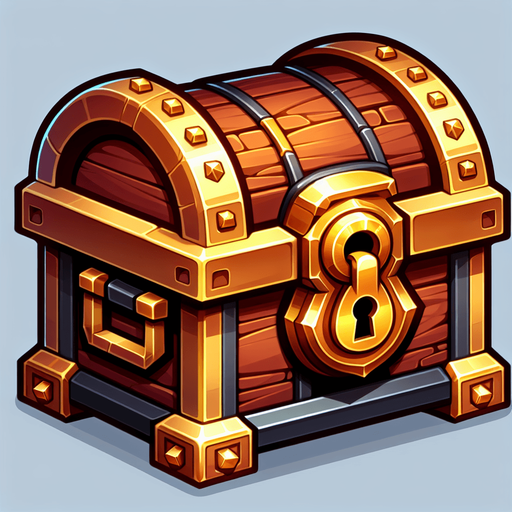Treasure Chest.
Single Game Texture. In-Game asset. 2d. Blank background. High contrast. No shadows.