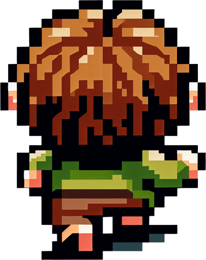 A pixel art sprite of a hobbit. Top down view from behind so the player only sees the hobbits top of head. Full body Top down aerial view, from behind, he is running, Nintendo art style 16 bit, retro. Single Game Texture. In-Game asset. 2d. Blank background. High contrast. No shadows.
Single Game Texture. In-Game asset. 2d. Blank background. High contrast. No shadows.