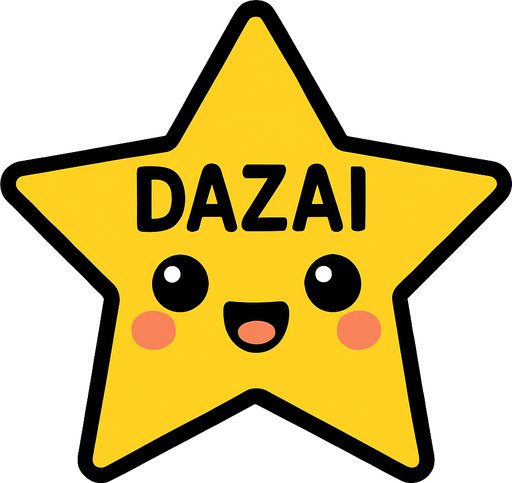 una estrella hermosa con cara kawai que en su frente diga Dazai.
In-Game asset.  2d.  High contrast.  No shadows