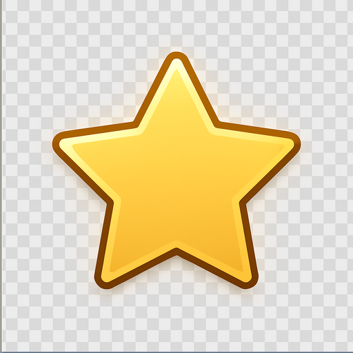 golden star icon, minimalistic, clean flat style, topdown perspective, no shadows, smooth edges, soft glow effect, transparent background.
In-Game asset.  2d.  High contrast.  No shadows
