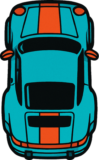 porshe seen from top.
In-Game asset.  2d.  High contrast.  No shadows