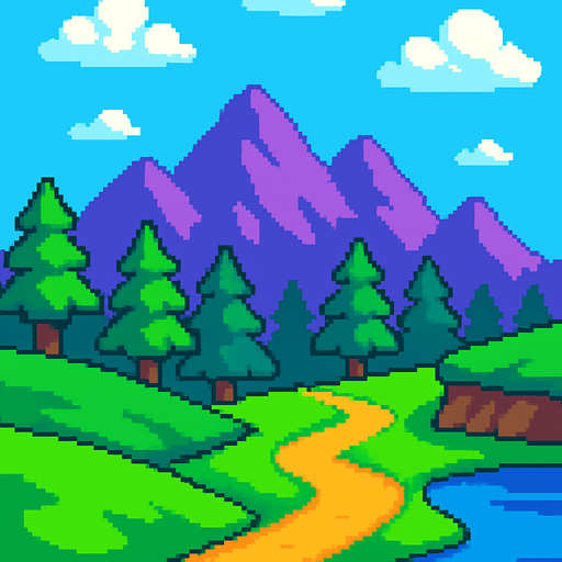creame un paisage pixer de 2048x2732.
In-Game asset.  2d.  High contrast.  No shadows