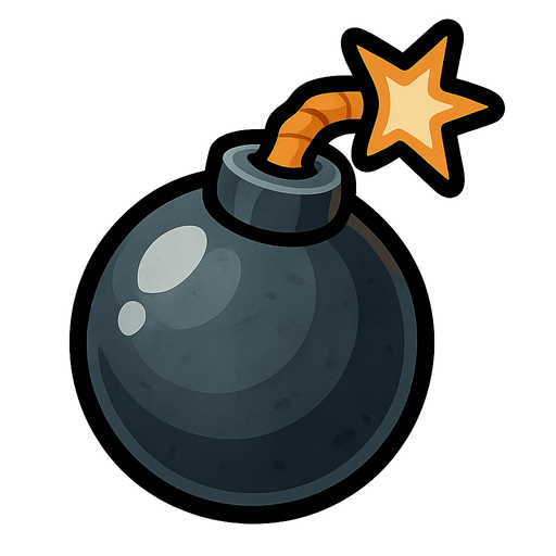 Bomb.
Single Game Texture.  In-Game asset.  2d.  Blank background.  High contrast.  No shadows