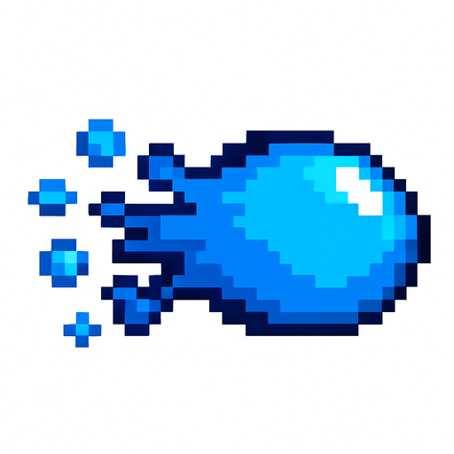 Proyectil agua pixelar.
In-Game asset.  2d.  High contrast.  No shadows