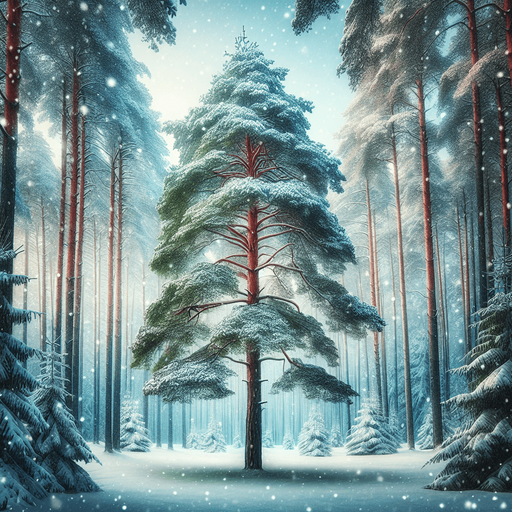 Single Photorealistic snowy Pinewood