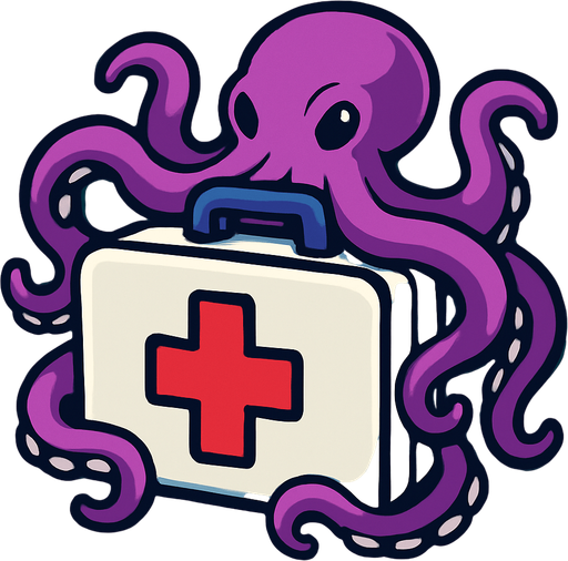 botiquin con un pulpo rodeandolo.
In-Game asset.  2d.  High contrast.  No shadows