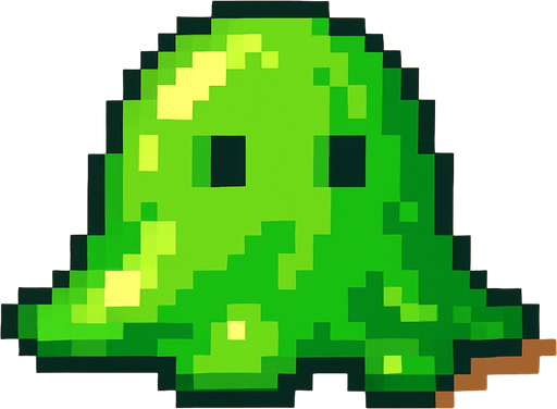 Slime verde, pixelart.
In-Game asset.  2d.  High contrast.  No shadows