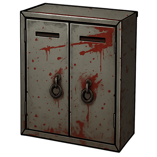 Cabinet,metal,bloody look,sharp edges. No background. Transparent background. Blank background. No shadows. 2d. In-Game asset. flat