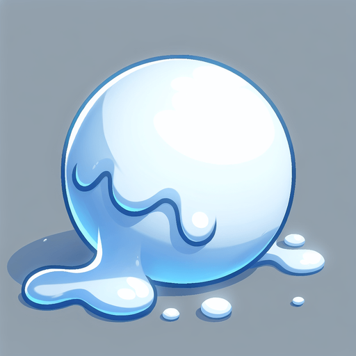 white snowball with some blue glue, cartoon Single Game Texture. In-Game asset. 2d. Blank background. High contrast. No shadows.
