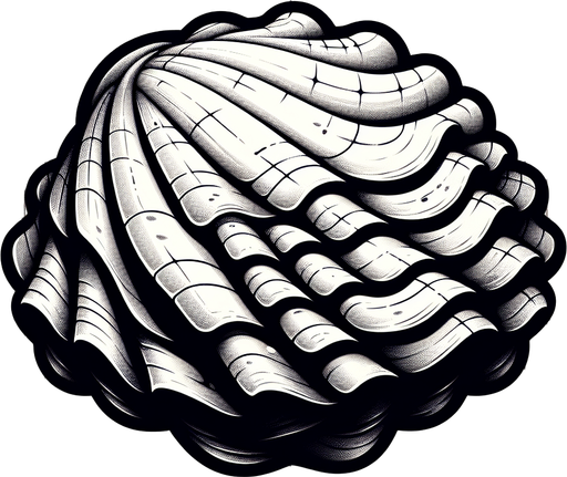 A clam.
Single Game Texture.  In-Game asset.  2d.  Blank background.  High contrast.  No shadows