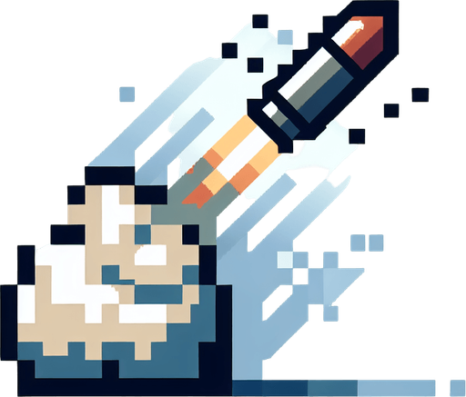 bullet launching upwards.
Single Game Texture. In-Game asset. 2d. Blank background. High contrast. No shadows. Pixelated.
