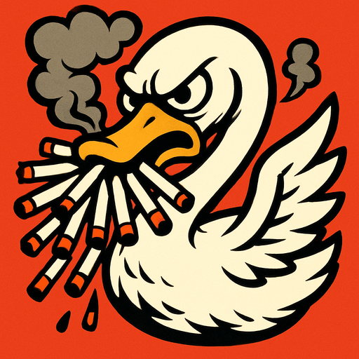 A fuming swan with 16 cigarettes.
In-Game asset.  2d.  High contrast.  No shadows