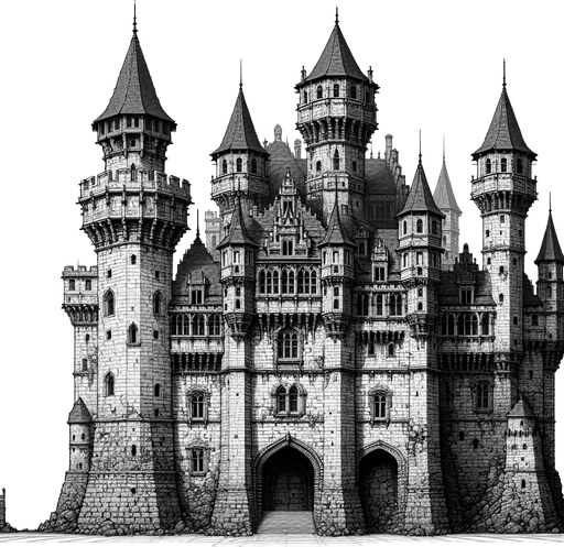 eski bir orta çağ kalesi.
Single Game Texture.  In-Game asset.  2d.  Blank background.  High contrast.  No shadows