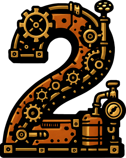 numero 2 estilo steampunk.
In-Game asset.  2d.  High contrast.  No shadows