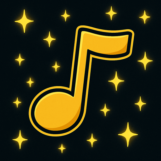 hafif koyu sarı nota ve arkata açık parlak küçük yıldızlar ekle.
In-Game asset.  2d.  High contrast.  No shadows