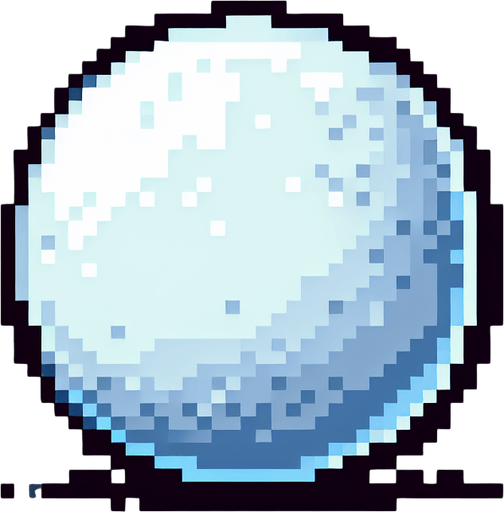 round snowball. pixelated. 8 bit. Single Game Texture. In-Game asset. 2d. Blank background. High contrast. No shadows.
